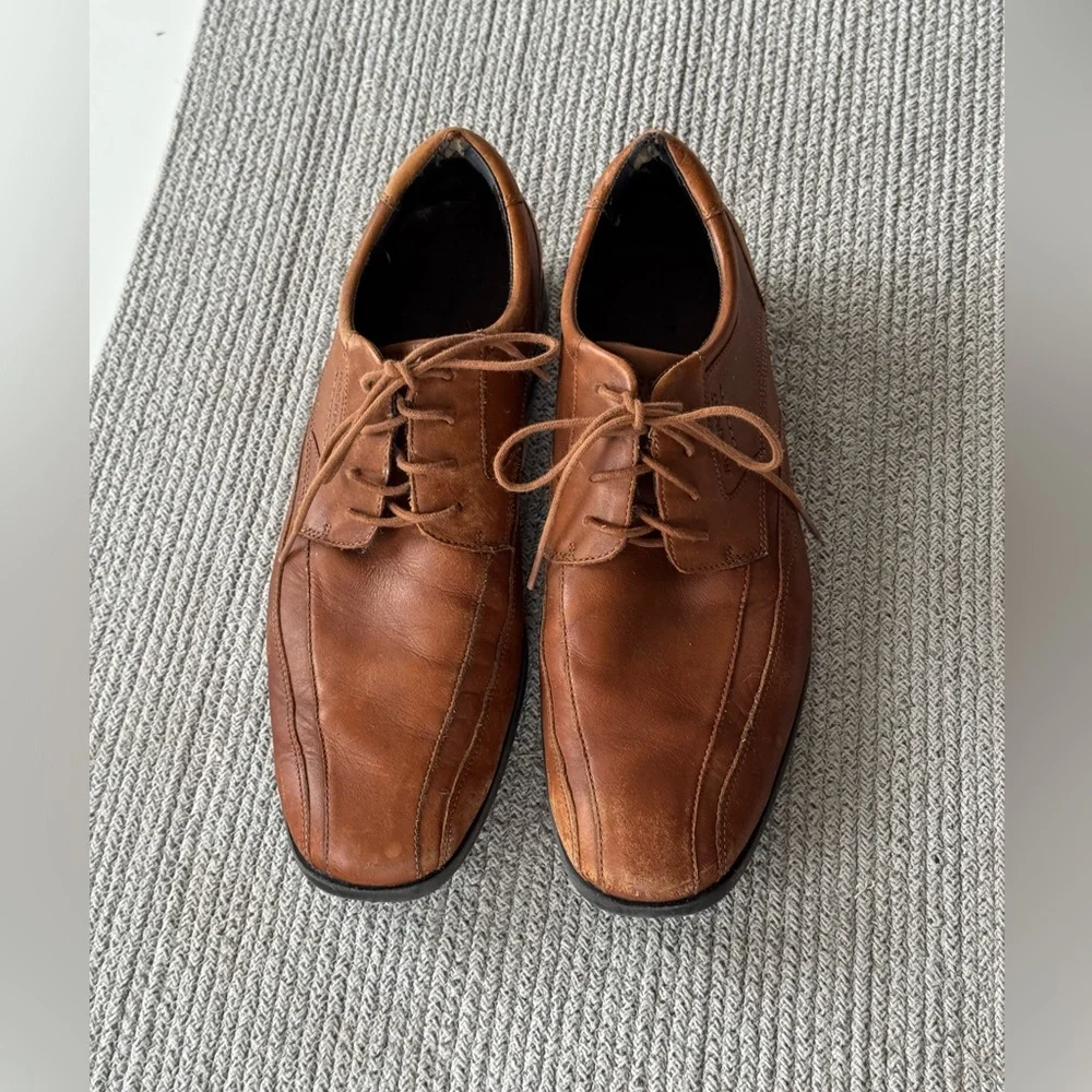 Rockport Cognac Brown Genuine Leather Tie Oxfords Dress Shoes Size 11